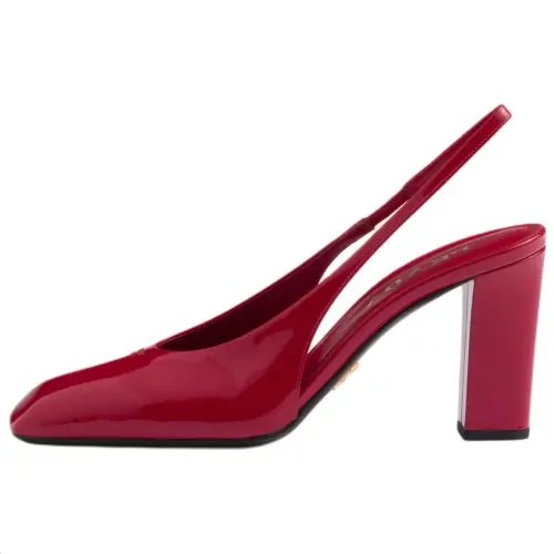PRADA Patent Leather Chunky Heel High Heels 8.5cm Women's Red