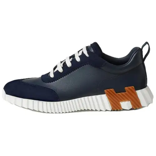 HERMES Bouncing Leather Low top Casual Shoes Men's Marine Blue