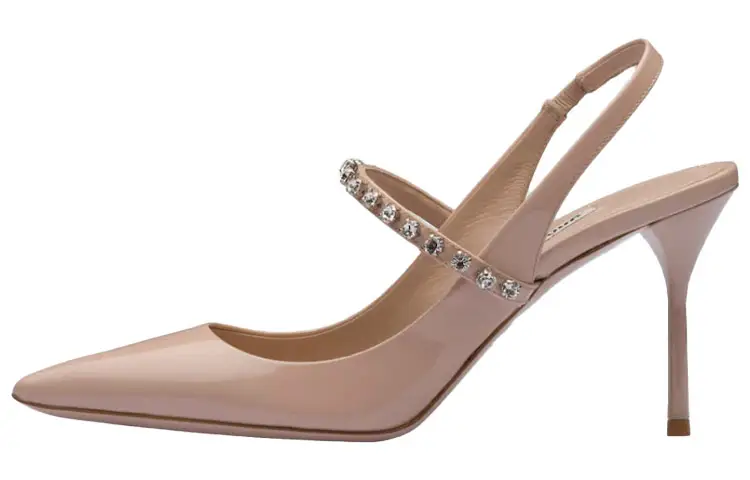 MIU MIU Patent Leather Pointed Toe Slim Heel High Heels Women's Pink