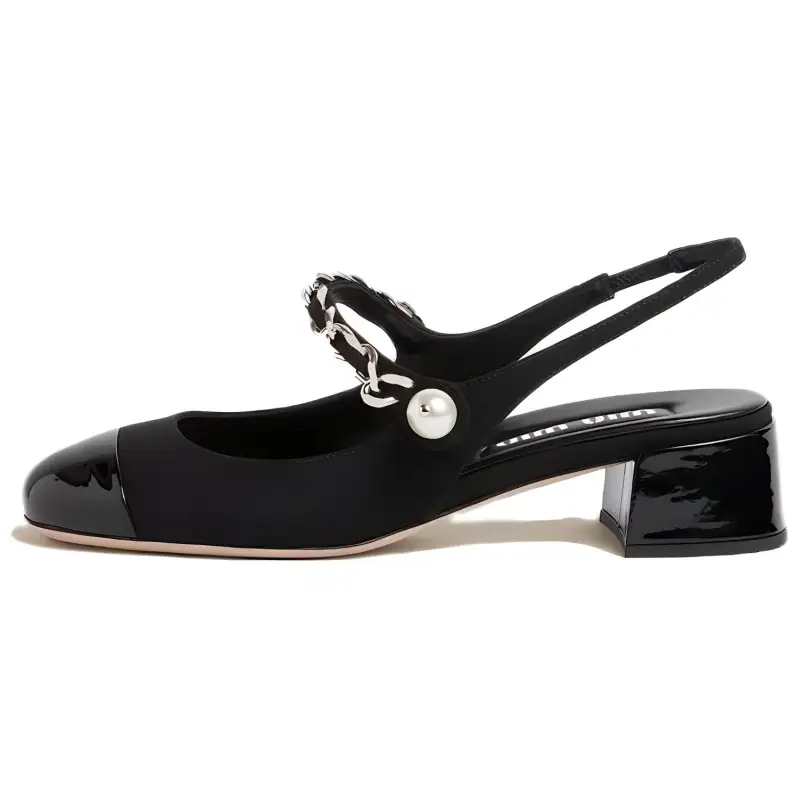 MIU MIU Patent Leather Chunky Heel High Heels 3.5cm Women's Black