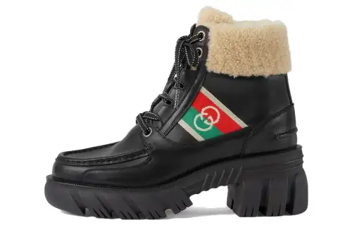 GUCCI Interlocking Leather Ankle Boots 6cm Women's Black