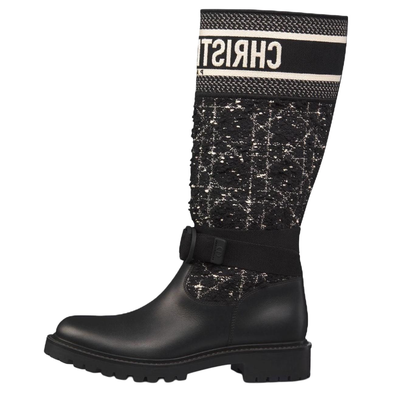 DIOR D Major Cow Leather Knee high Boots Women's Black