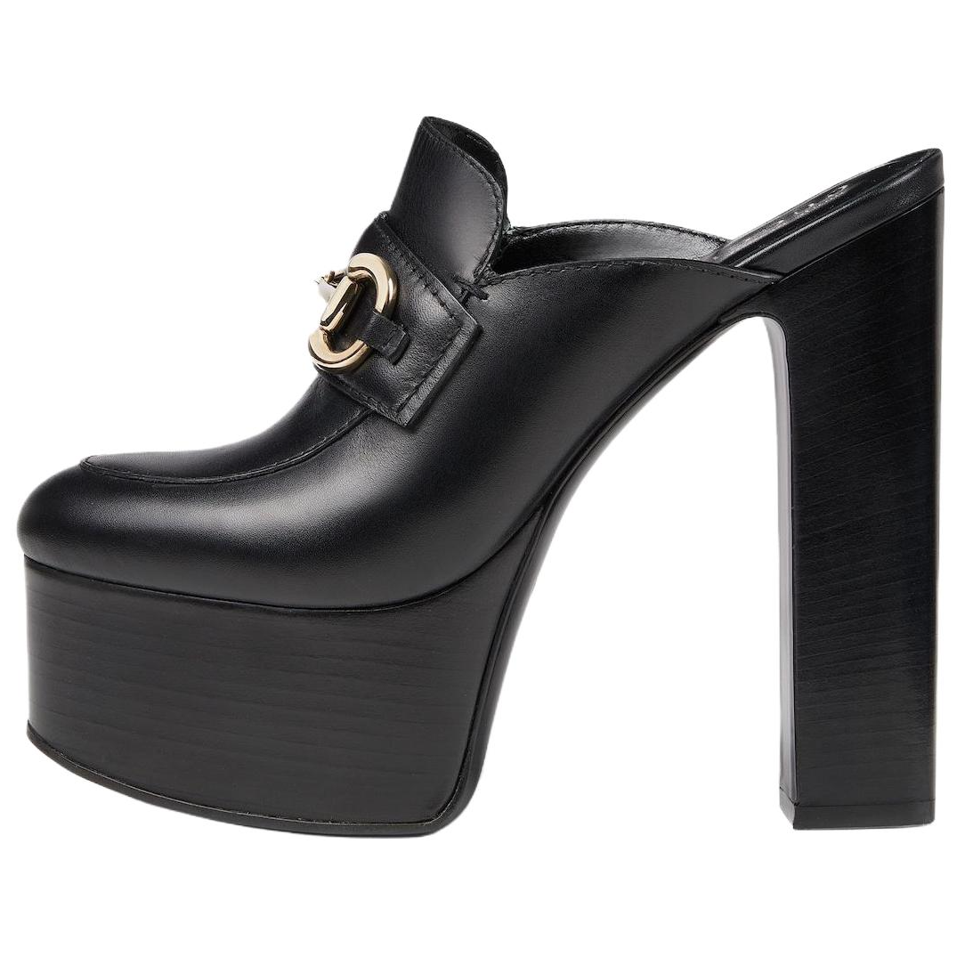 GUCCI Horsebit Closed Toe Slippers 14.4cm Women's Black