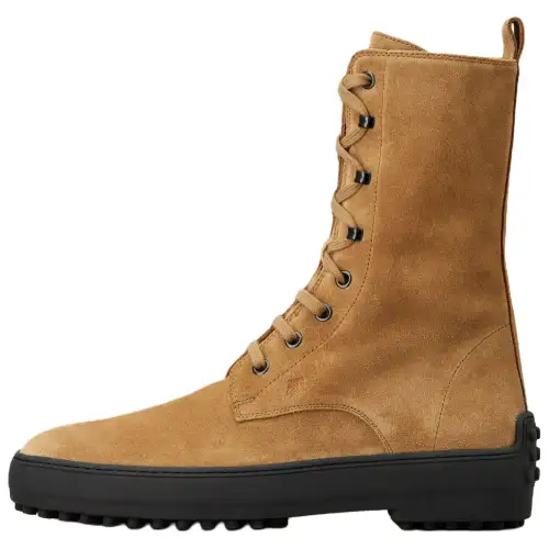 TOD'S Tods Winter Gommino suede calfskin round toe lace-up short Martin boots women's brown