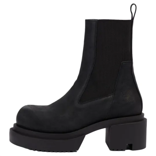 RICK OWENS/RO Beatle Leather Short Chelsea Boots 7.5cm Men's Black