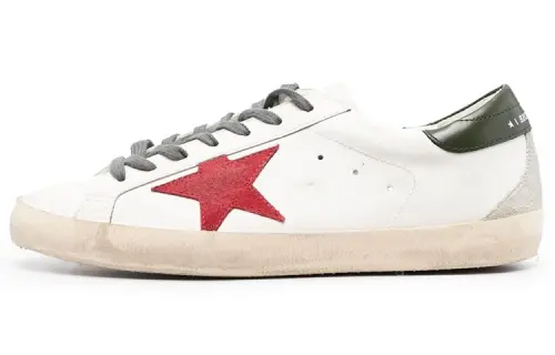 Golden Goose Super Star Leather Lace Up Low top Stylish Skateboarding Shoes Men's White Red Distressed