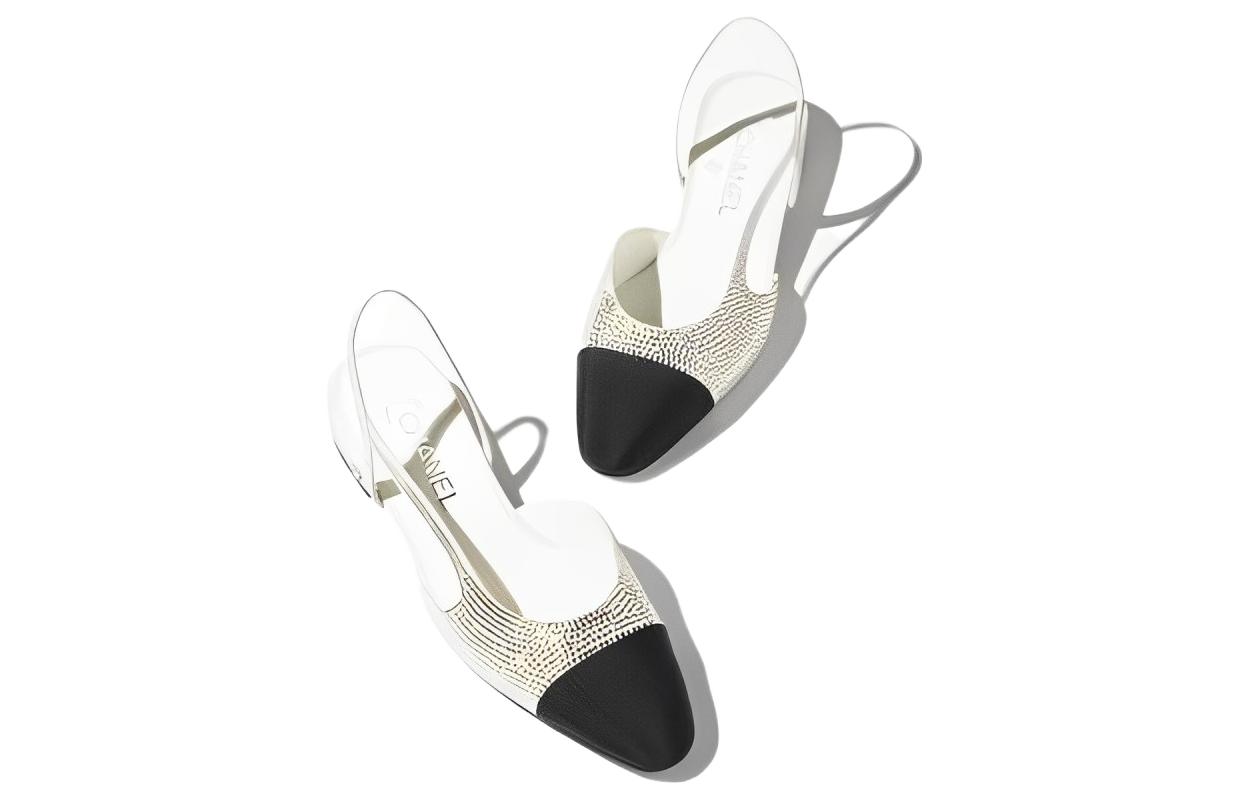 CHANEL Strass 65mm Slingbacks Silver Black Grosgrain Women's
