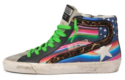 Golden Goose Slide Mid top Canvas Shoes Women's Black Green Distressed