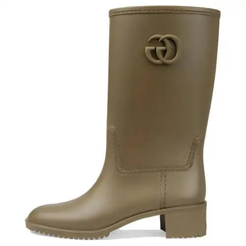 GUCCI Rubber Knee high Boots Women's Taupe
