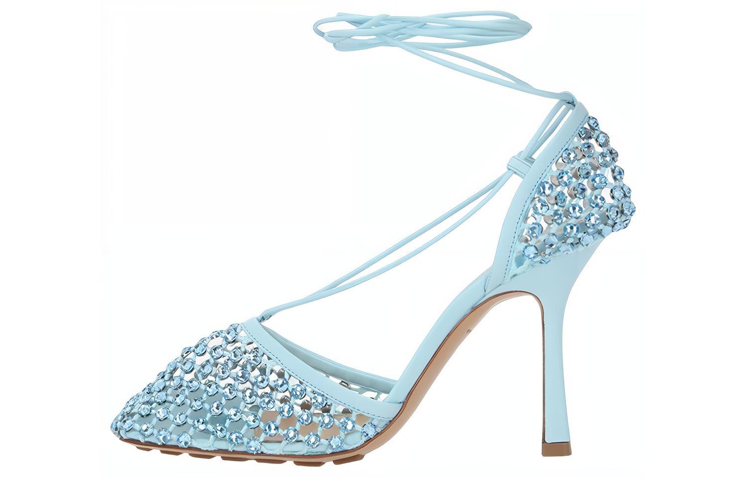 Bottega Veneta Stretch Mesh, Leather Slim Heel High Heels Women's Blue