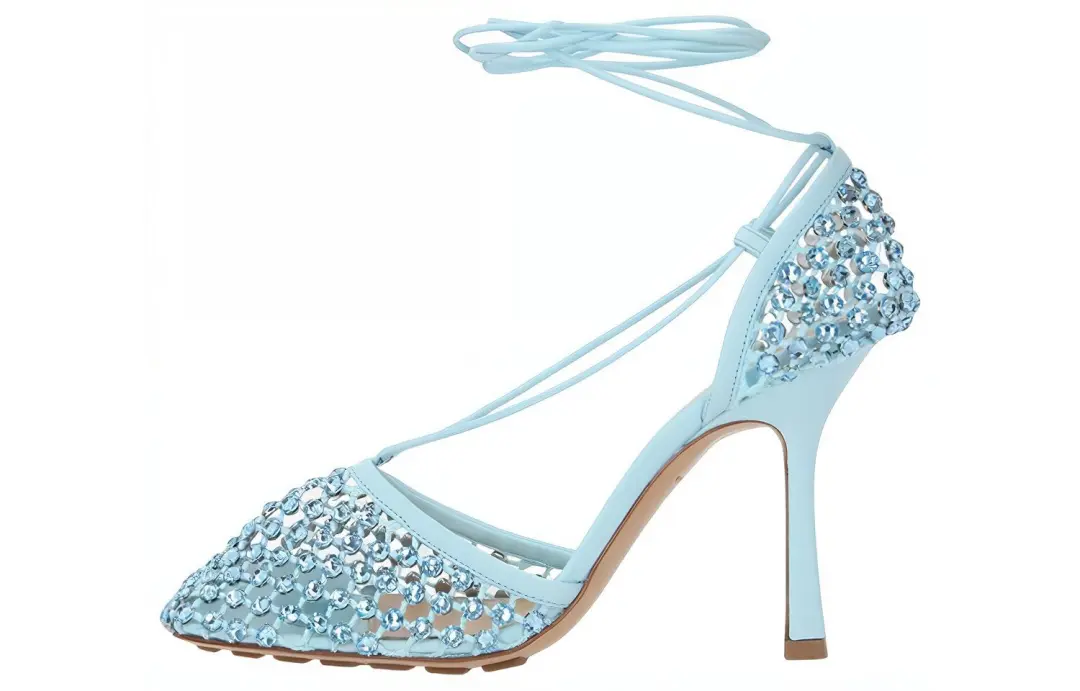 Bottega Veneta Stretch Mesh, Leather Slim Heel High Heels Women's Blue