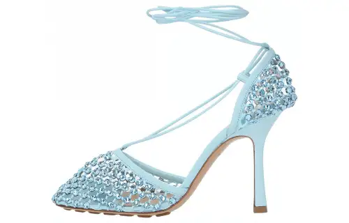 Bottega Veneta Stretch Mesh, Leather Slim Heel High Heels Women's Blue