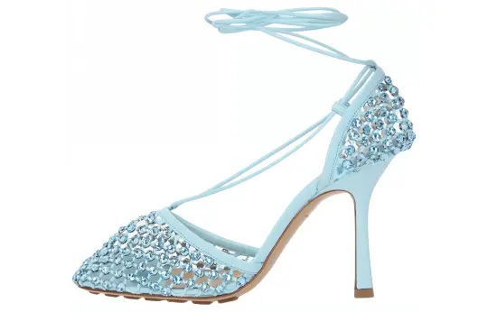 Bottega Veneta Stretch Mesh, Leather Slim Heel High Heels Women's Blue
