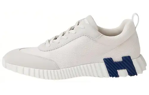 HERMES Bouncing Leather Abrasion Resistant Low top Casual Shoes Men's White Blue
