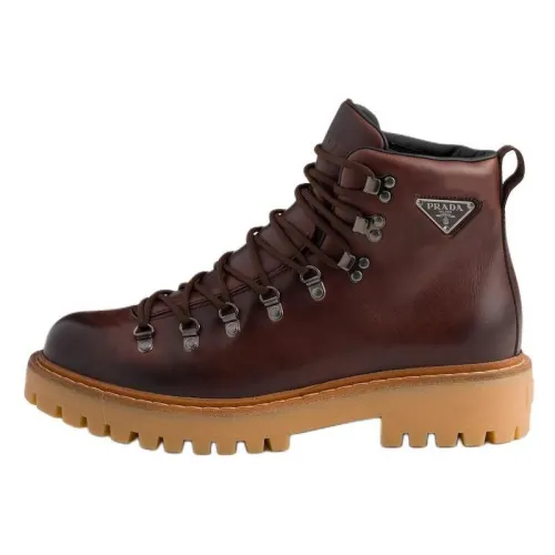 PRADA Leather Short Outdoor Boots 6CM Men's Brown