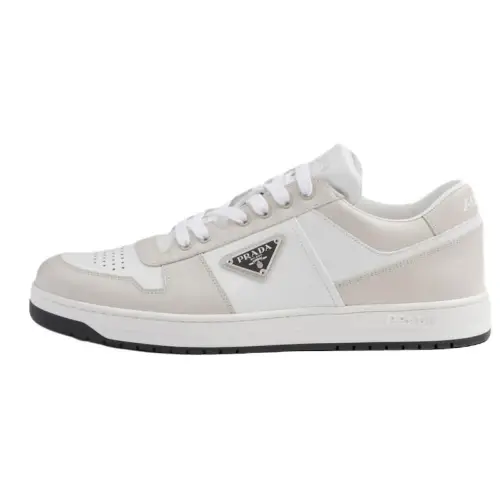 PRADA Downtown Leather Skateboard Shoes Men's Gray White