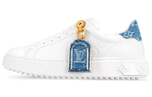 LOUIS VUITTON Time Out Cow Leather Low top Skateboard Shoes Women's White Blue