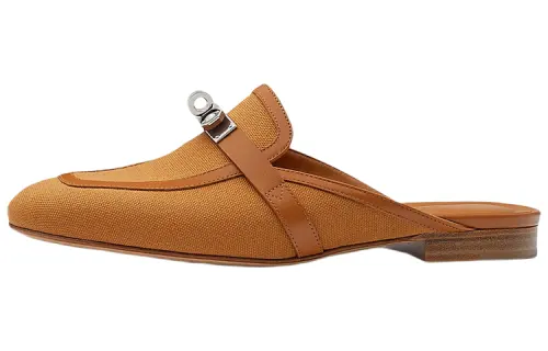 HERMES Oz Calfskin Closed Toe Slippers Women's Brown