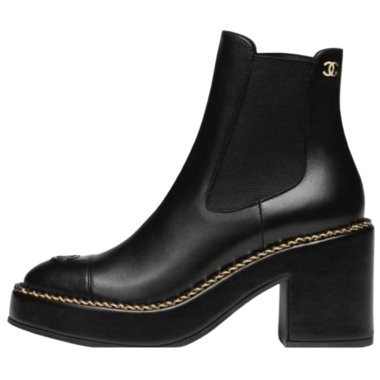 CHANEL 25B Calfskin Short Chelsea Boots 8.5cm Women's Black
