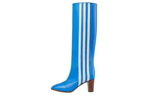 Adidas X GUCCI 73mm Knee High Boots Bright Blue Leather Women's