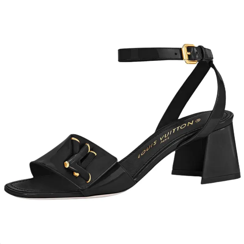 LOUIS VUITTON Shake Leather One Strap Sandals 5.5cm Women's Black