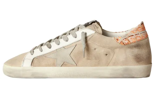 Golden Goose Super Star Leather Stylish Skateboarding Shoes Men's Beige Distressed