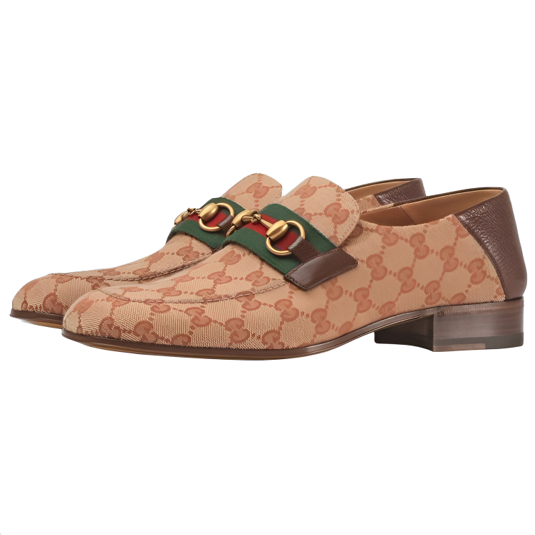Мужские лоферы Gucci Horsebit Web GG (коричневые) — фото 4