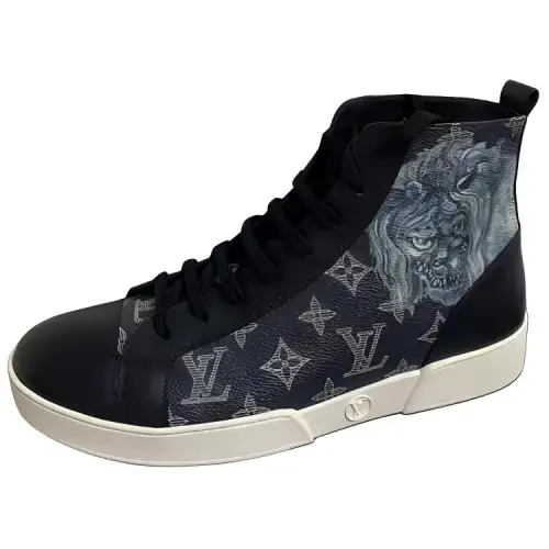 LOUIS VUITTON Leather High top Skateboard Shoes Men's Black