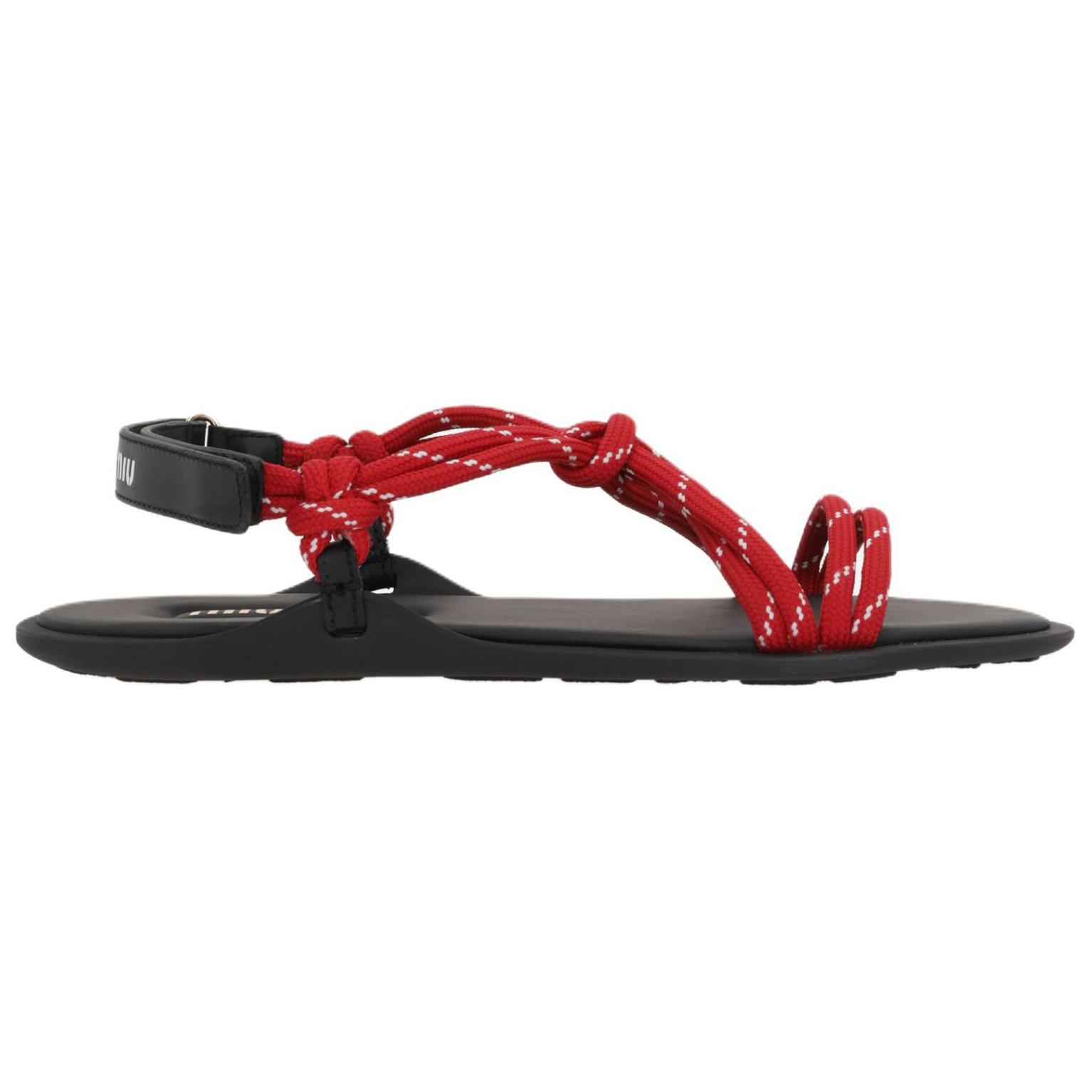 MIU MIU Fabric One Strap Sandals Women's Red