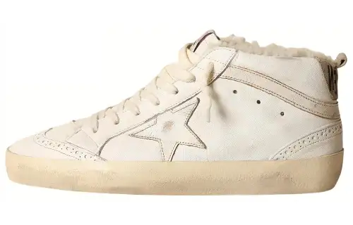 Golden Goose Mid Star Leather Lace Up Mid top Stylish Skateboarding Shoes Women's White Distressed