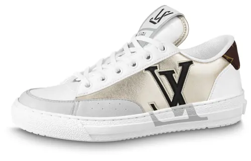 LOUIS VUITTON Charlie Lace Up Stylish Skateboarding Shoes Women's White Gold