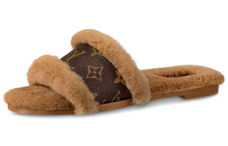 LOUIS VUITTON Lock It Slide Slippers Women's Brown