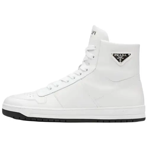 PRADA Downtown Leather High top Stylish Skateboarding Shoes Women's White