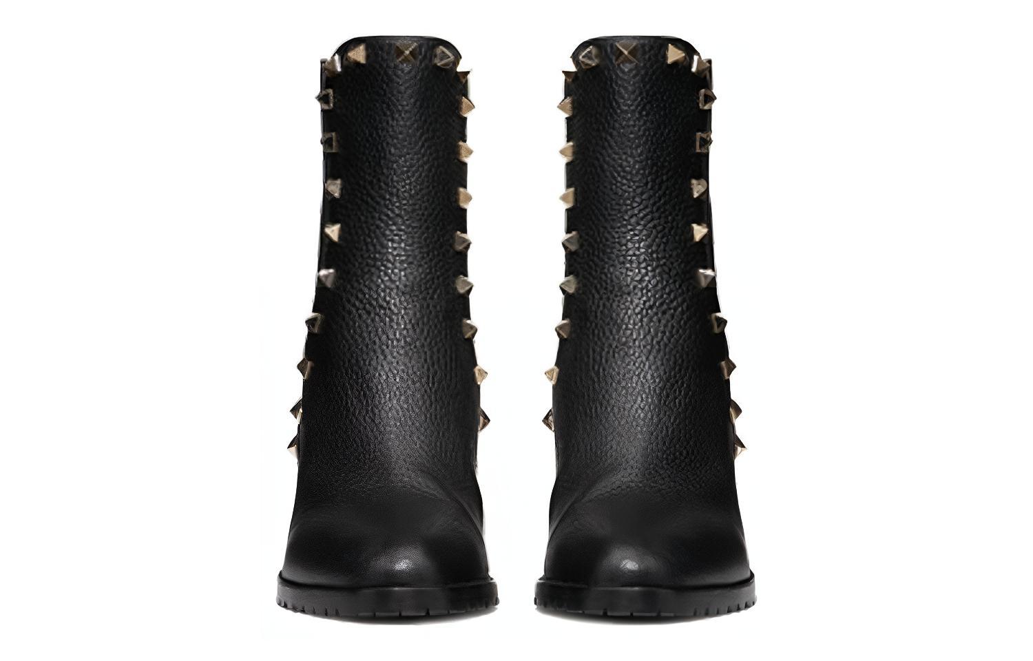Valentino ROCKSTUD Leather Ankle Boots Women's Black