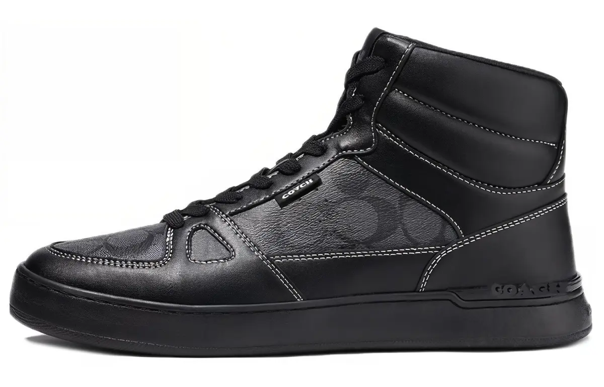 COACH Leather High top High top Stylish Skateboarding Shoes Men's Black