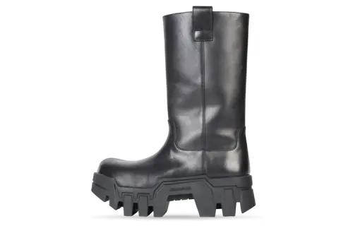 Balenciaga Bulldozer Leather Mid Calf Boots Men's Black