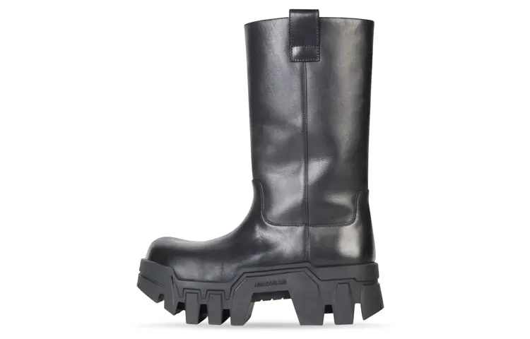 Balenciaga Bulldozer Leather Mid Calf Boots Men's Black