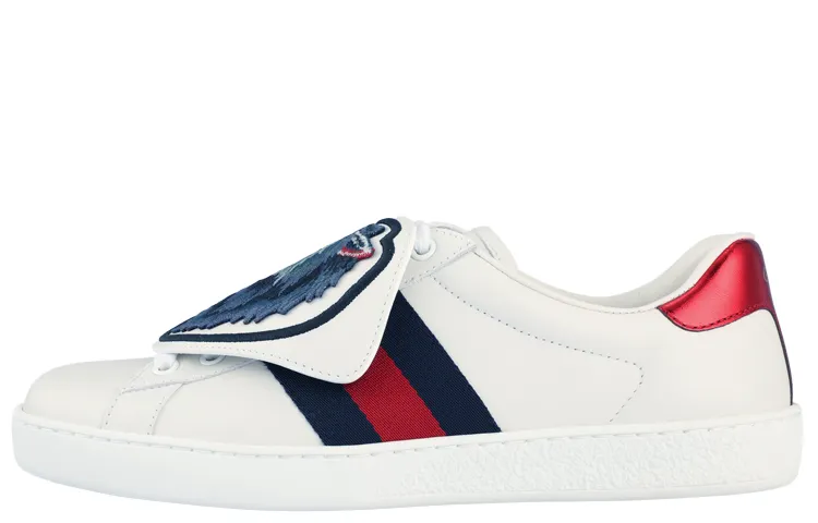 GUCCI ACE Top Grain Cow Leather Low top Stylish Skateboarding Shoes Men's White