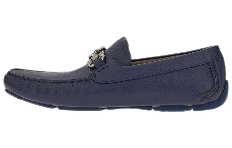 FERRAGAMO GANCINI leather knurled calfskin driver moccasin men's casual men's ocean blue