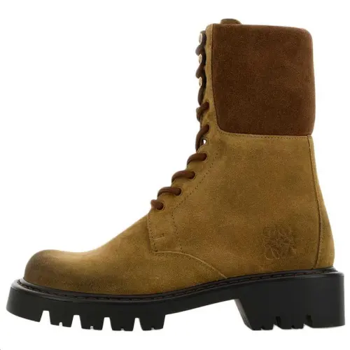 LOEWE Sierra Calfskin Short Mid Calf Combat Boots Women's Brown