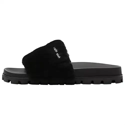 MIU MIU Matelassé Slide Slippers Women's Black