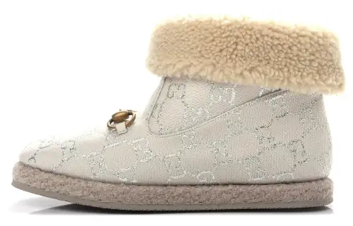GUCCI Fabric Ankle Boots Women's Ivory White