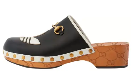 Gucci x Leather Clog 'Black White' Women's