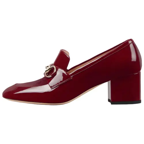 GUCCI Patent Leather, Leather Chunky Heel High Heels 5.5cm Women's Burgundy