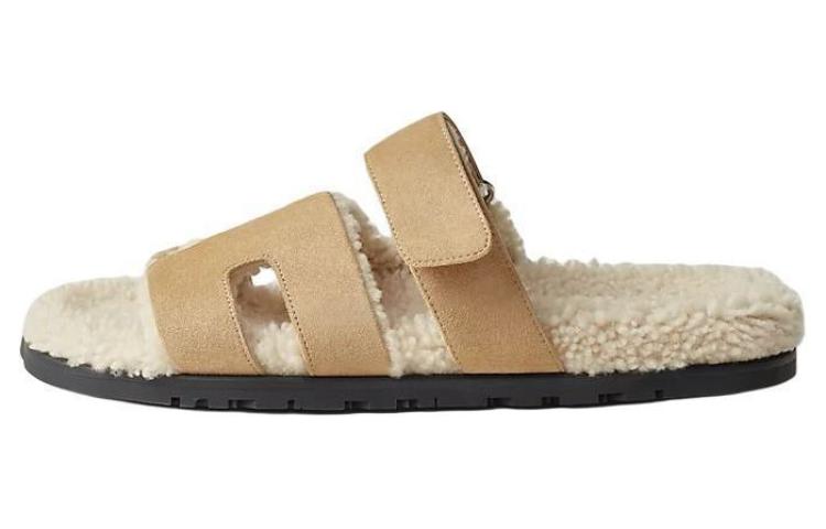 HERMES Chypre Slide Slippers Men's Light Brown