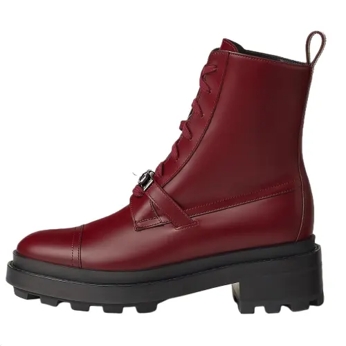 HERMES Funk Calfskin Ankle Boots 5CM Women's Red