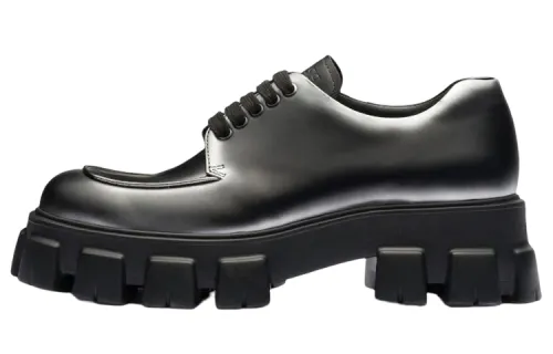 PRADA Moonlith Brushed Leather Lace-up Shoes