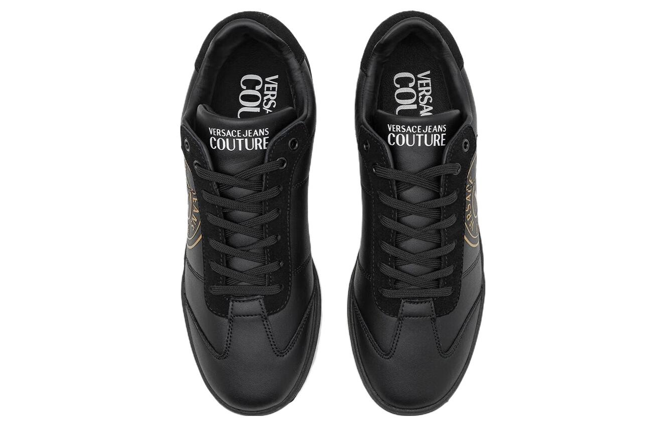 VERSACE JEANS COUTURE Versace Leather Lace Up Low top Stylish Skateboarding Shoes Men's Black
