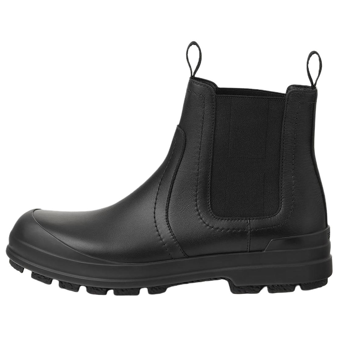 HERMES Kobes Calfskin Ankle Length Chelsea Boots 3.5cm Women's Black