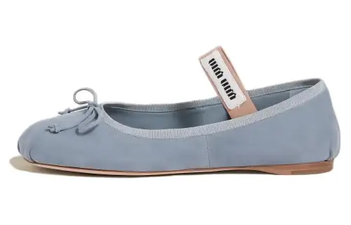 MIU MIU Suede Flat Mary Jane Shoes Women's Blue